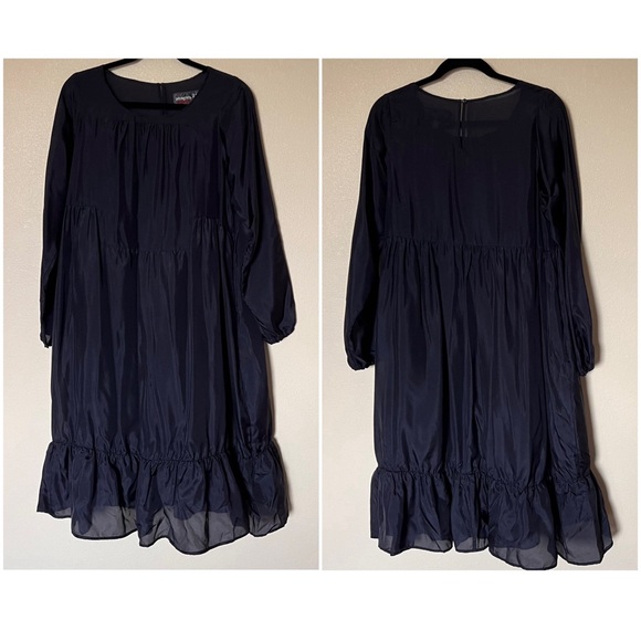 Johnny Was Pete & Greta Silky Lagenlook Billowy Ruffle Hem Dress Navy Blue Sz M - Picture 4 of 11